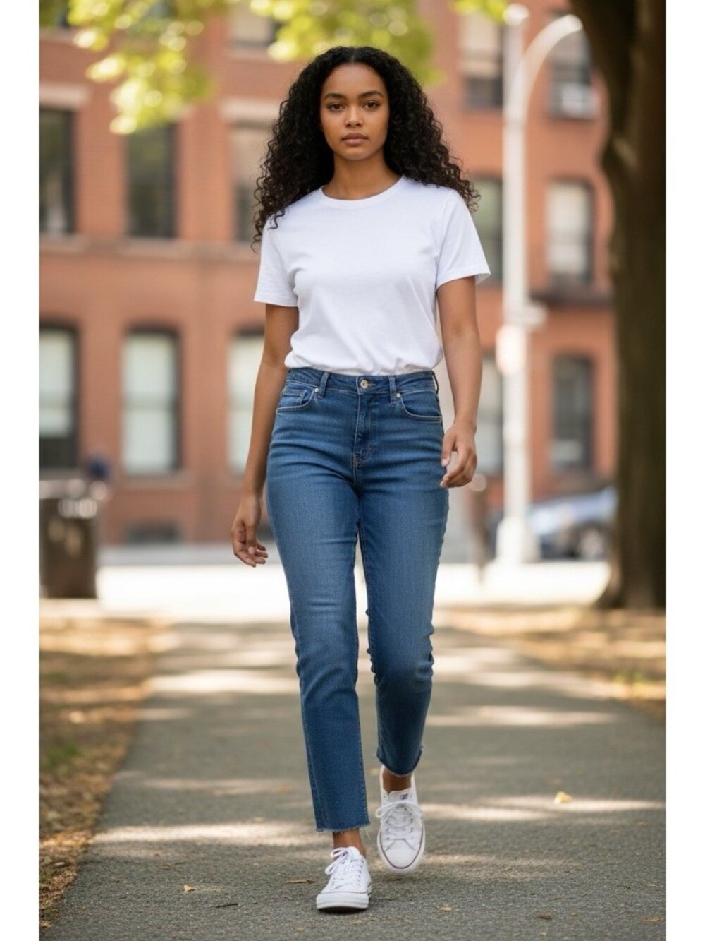 Good American Good Classic Skinnyish Fit Raw Hem Blue Hi-Rise Jeans Sz 10/30